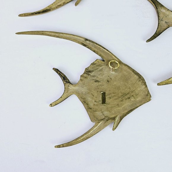 Brass Angel Fish Wall Hanging MCM Nautical Ocean Beach Decor, Set of 3 - Picture 4 of 5